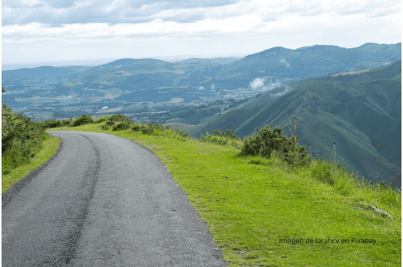 Imagen de carretera con paisaje verde