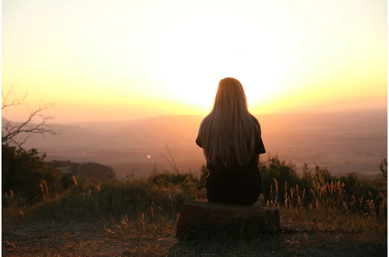 Imagen chica observando en amanecer